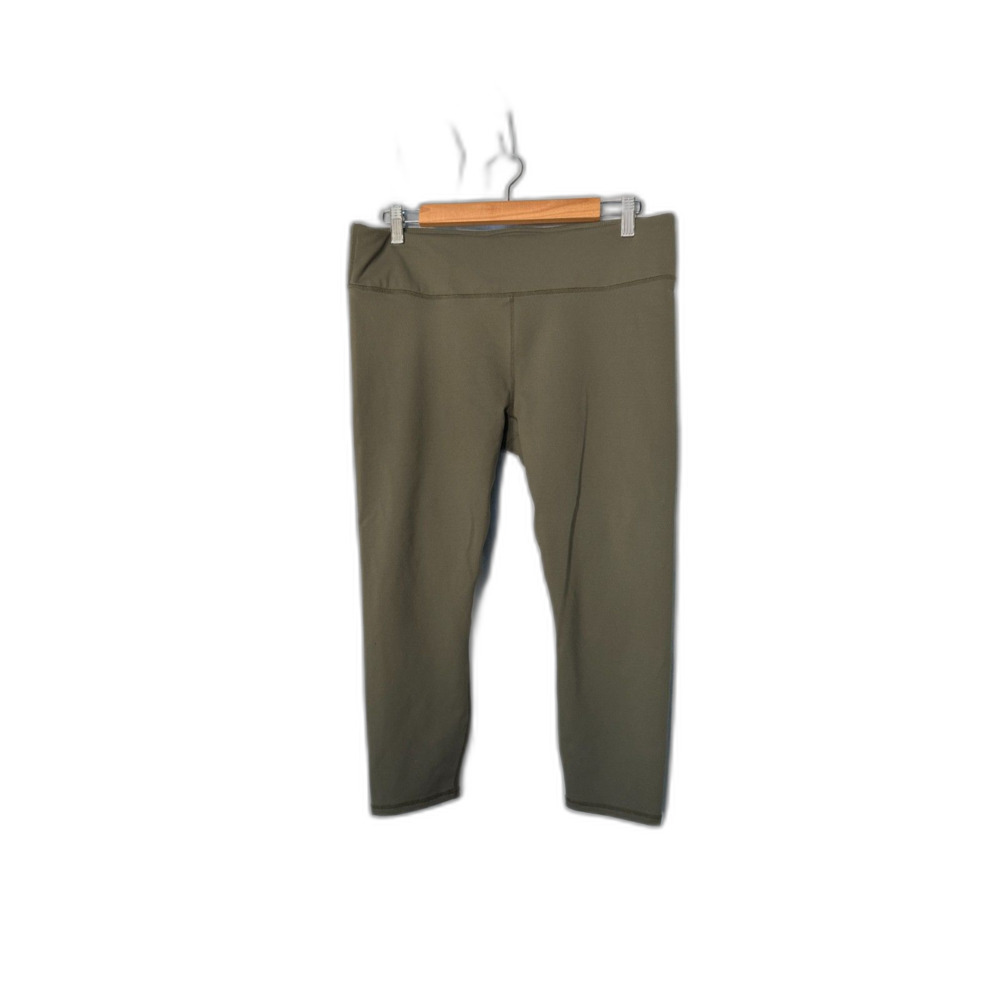 Olive Green Cropped Workout Leggings High Waisted Capri Gym Pants XL